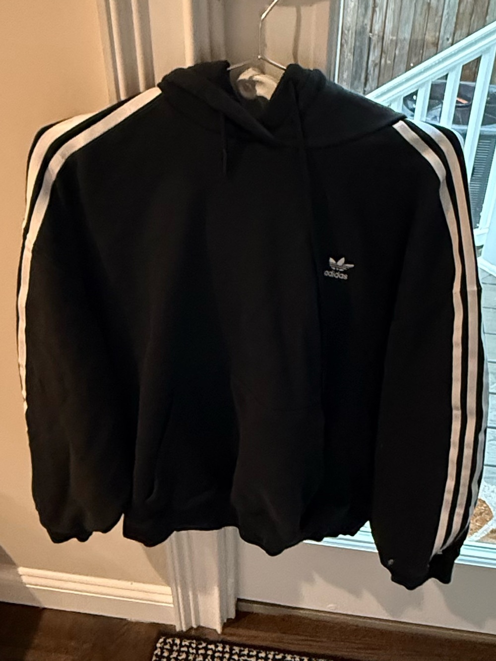 adidas Men’s Black Crewneck Hoodie with White Three-Stripes